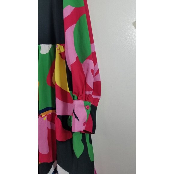 Buxom Couture Floral Long Sleeve Tiered Dress Size 1X with Pockets Spandex - Picture 7 of 14